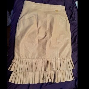 chanel nude/ tan lamb skin leather pleated skirt